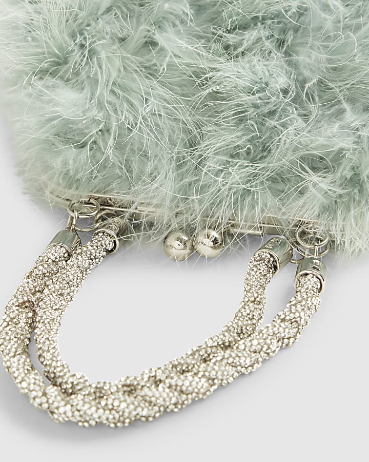 Blue Diamante Feather Clutch Bag