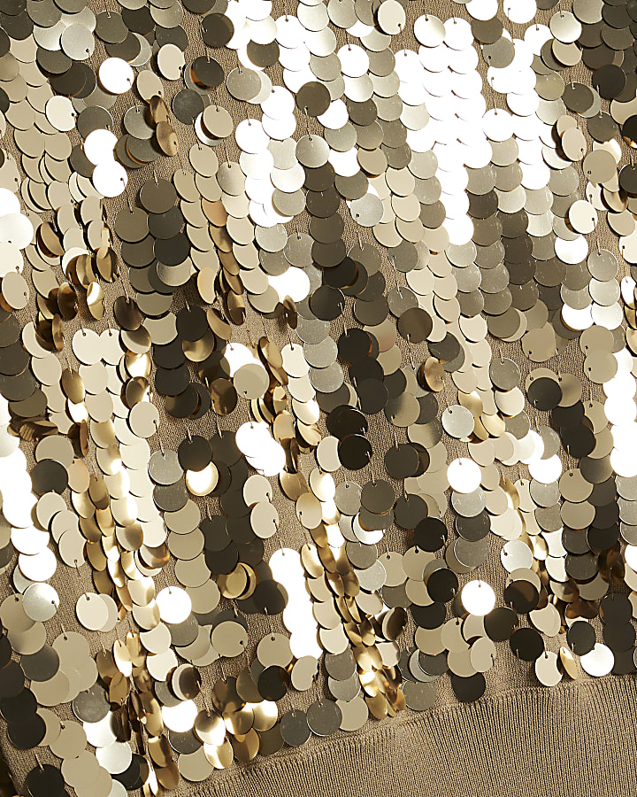 Gold Knitted Roll Neck Sequin Jumper