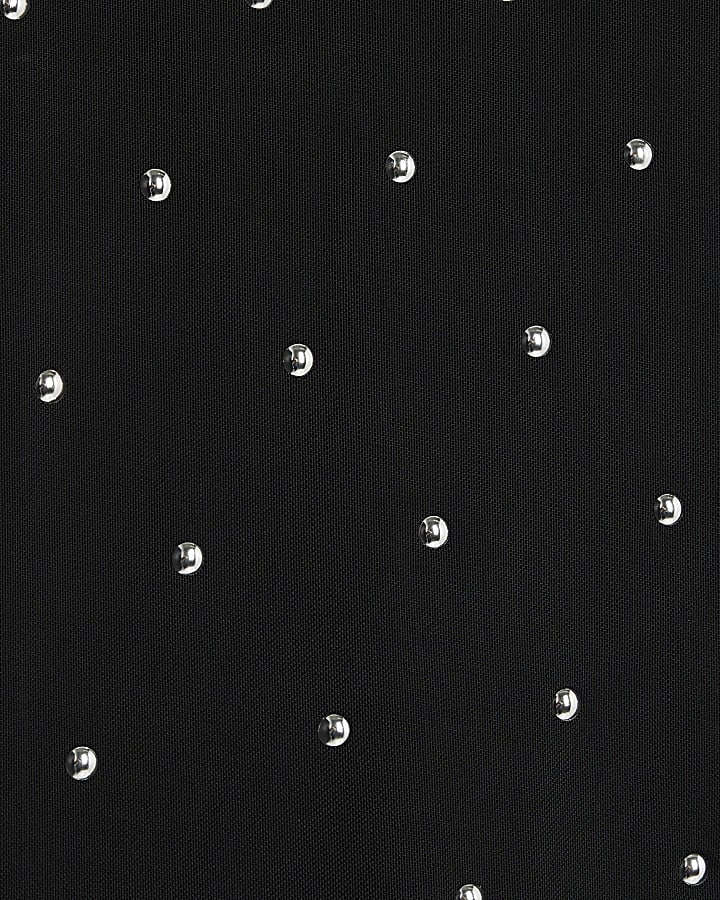 Black Mesh Long Sleeve Studded Top