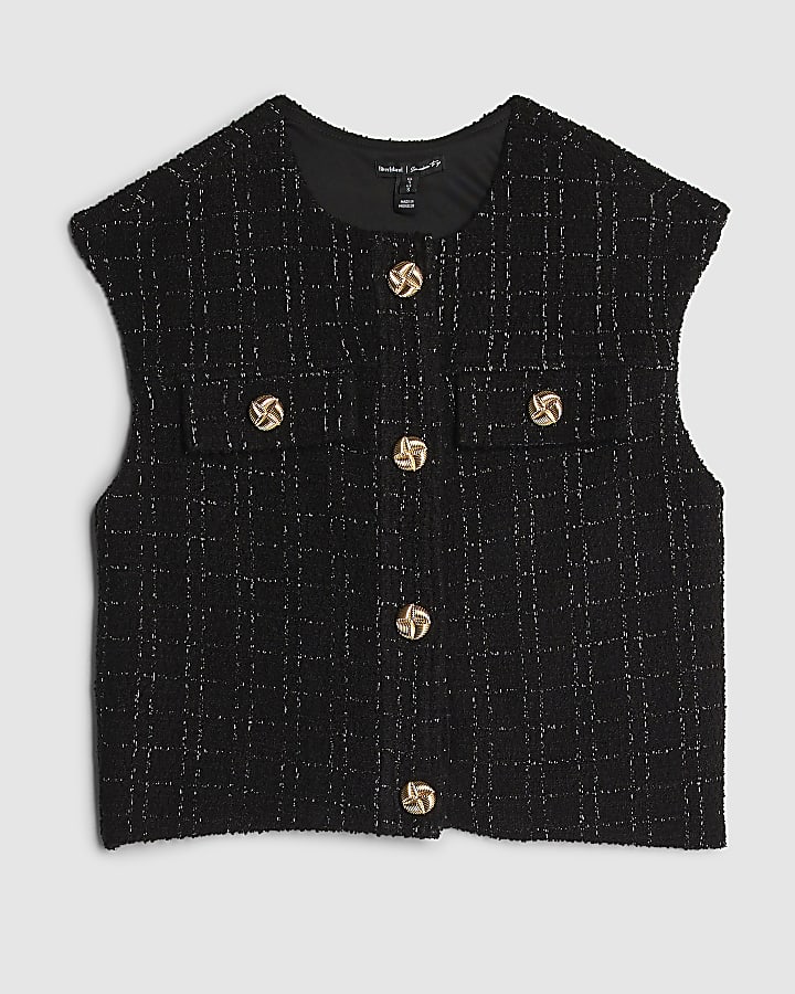 Black Boucle Sleeveless Waistcoat