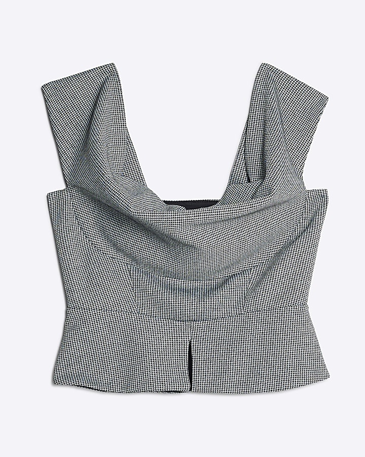 Grey Cowl Neck Corset Top