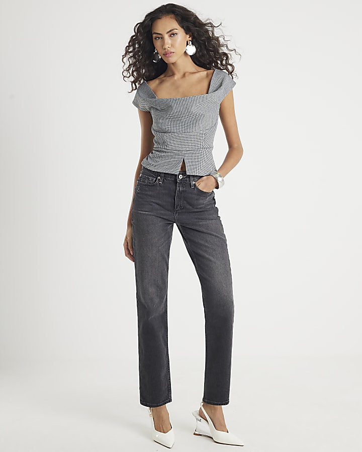 Grey Cowl Neck Corset Top