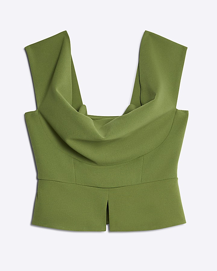 Green Cowl neck Corset Top
