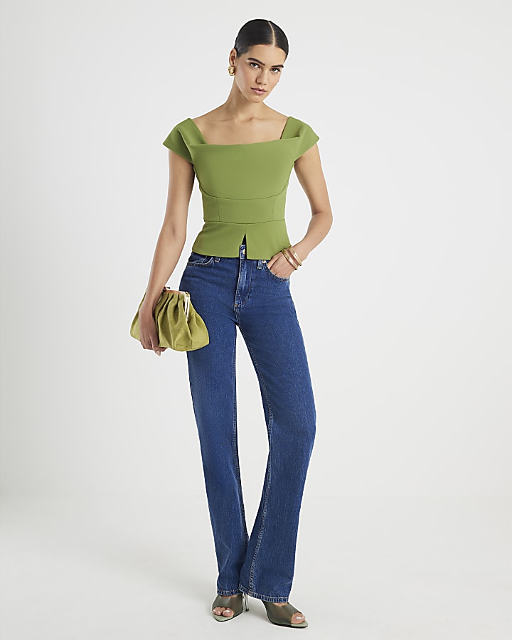 Green Cowl neck Corset Top