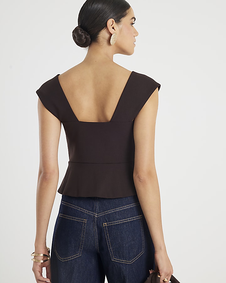 Brown Cowl neck Corset Top