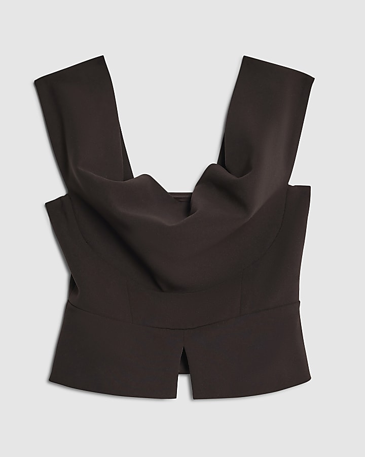 Brown Cowl neck Corset Top
