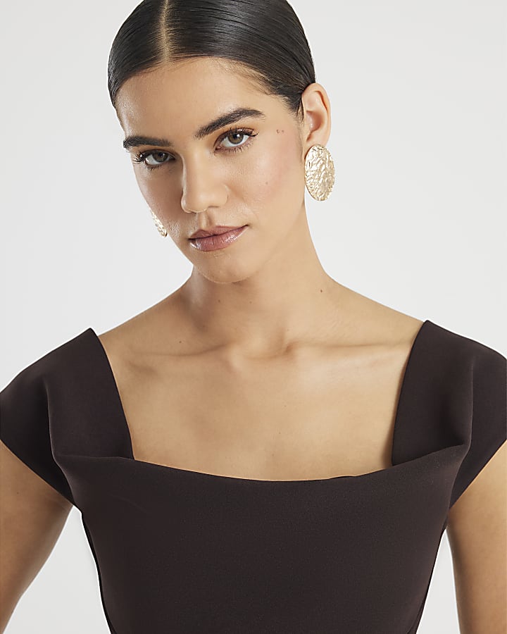 Brown Cowl neck Corset Top