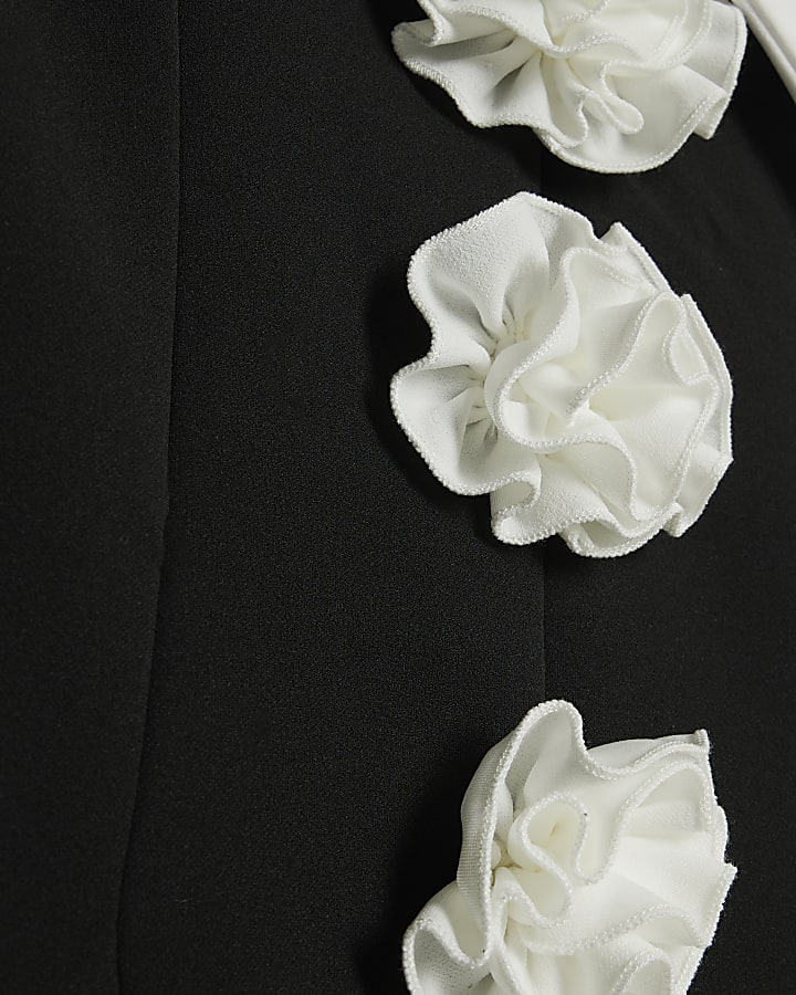 Black Sleeveless Corsage Collared Mini Dress
