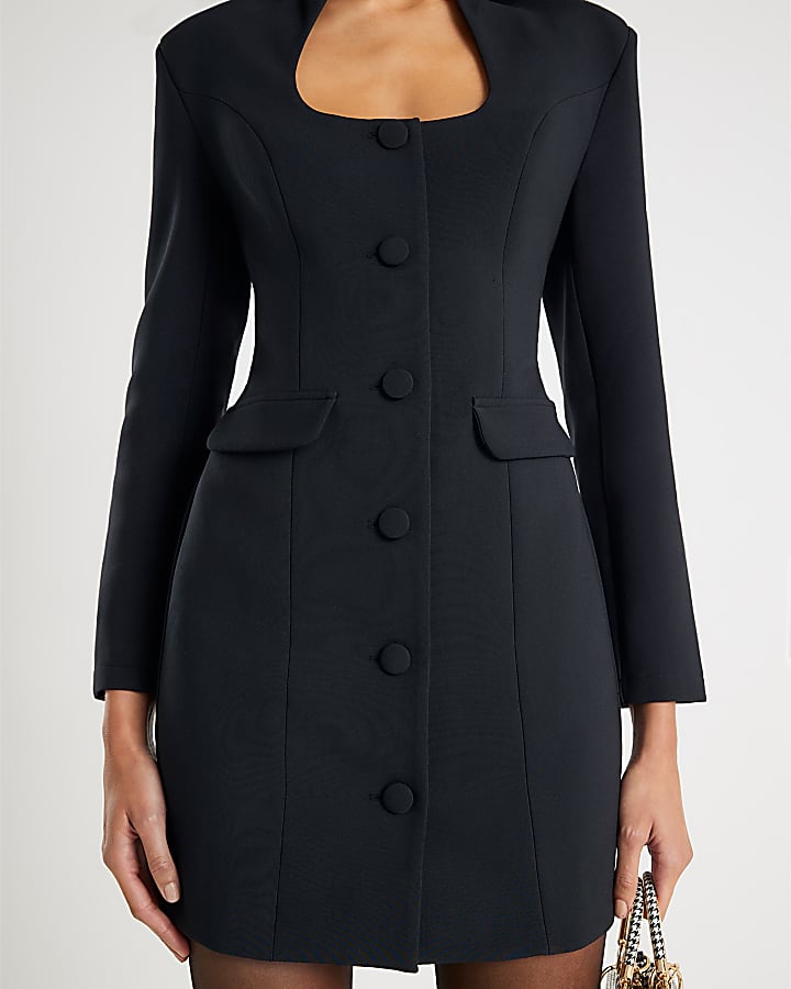 Black Long Sleeve Mini Blazer Dress