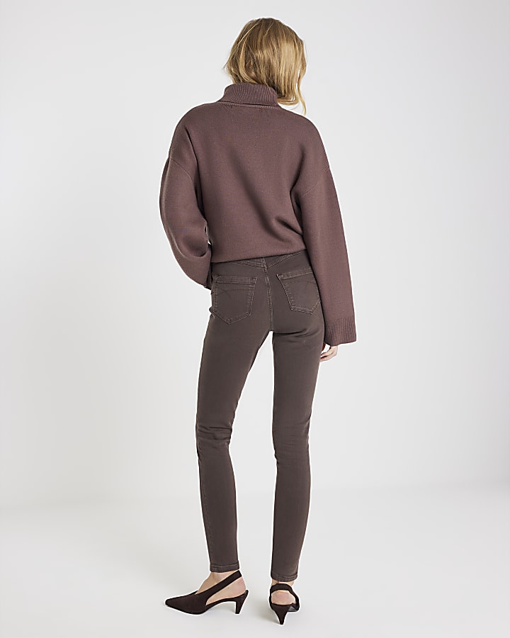 Brown Mid Rise Skinny Jeans