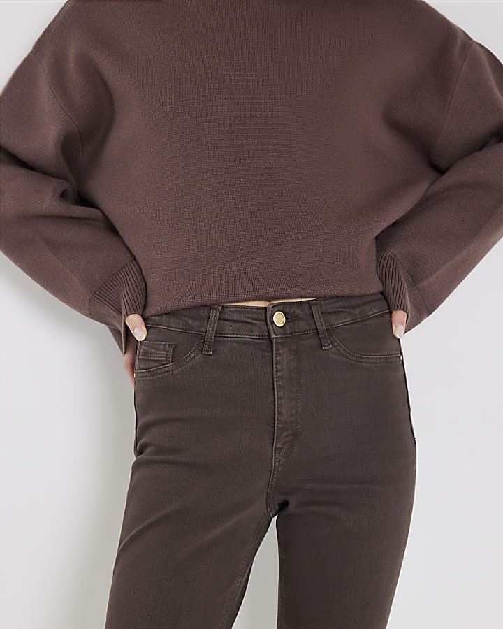Brown Mid Rise Skinny Jeans