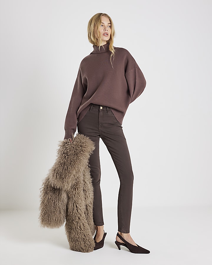 Brown Mid Rise Skinny Jeans