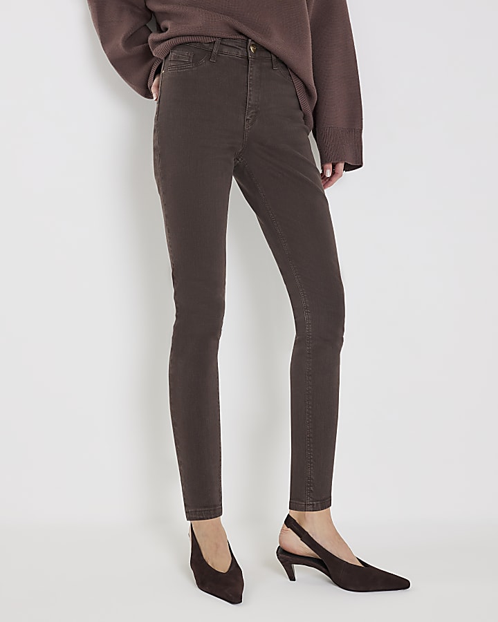 Brown Mid Rise Skinny Jeans