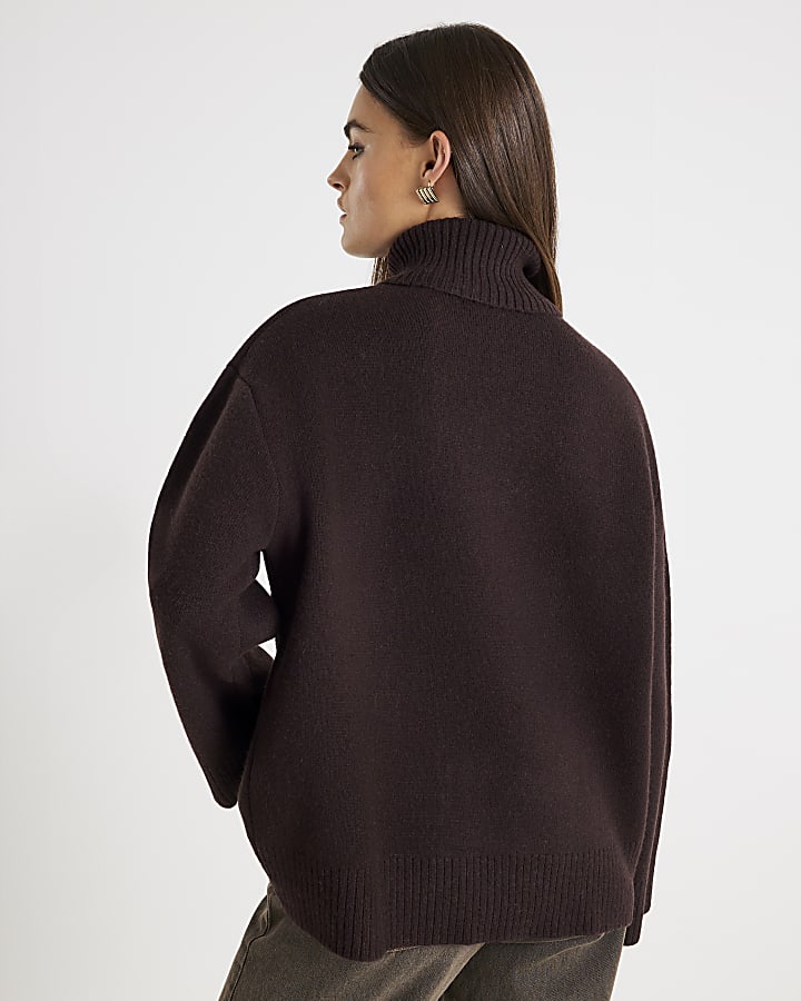 Brown Premium Wool Roll Neck Jumper