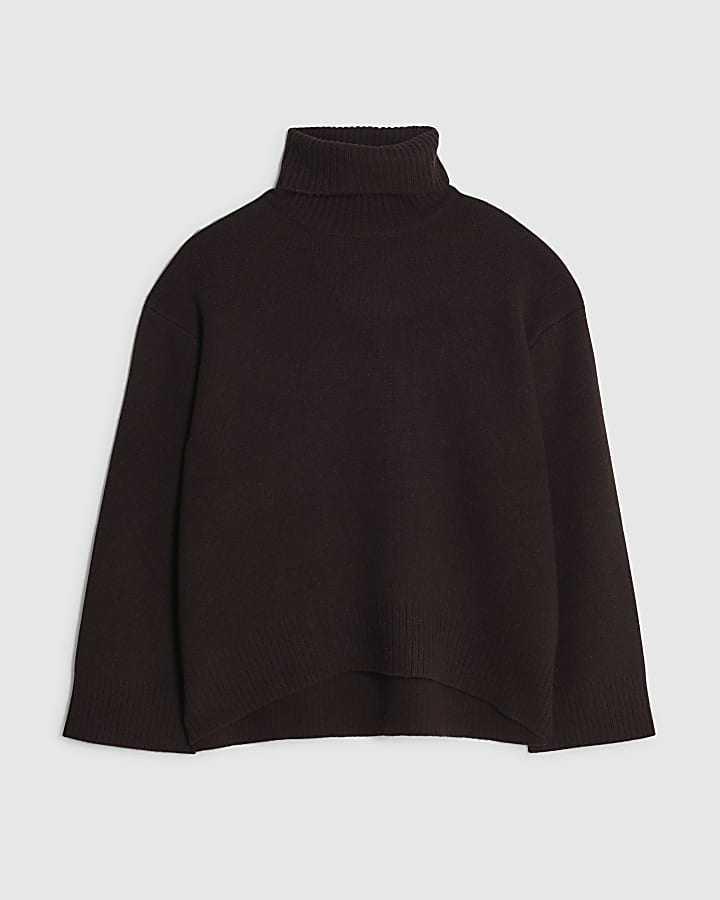 Brown Premium Wool Roll Neck Jumper