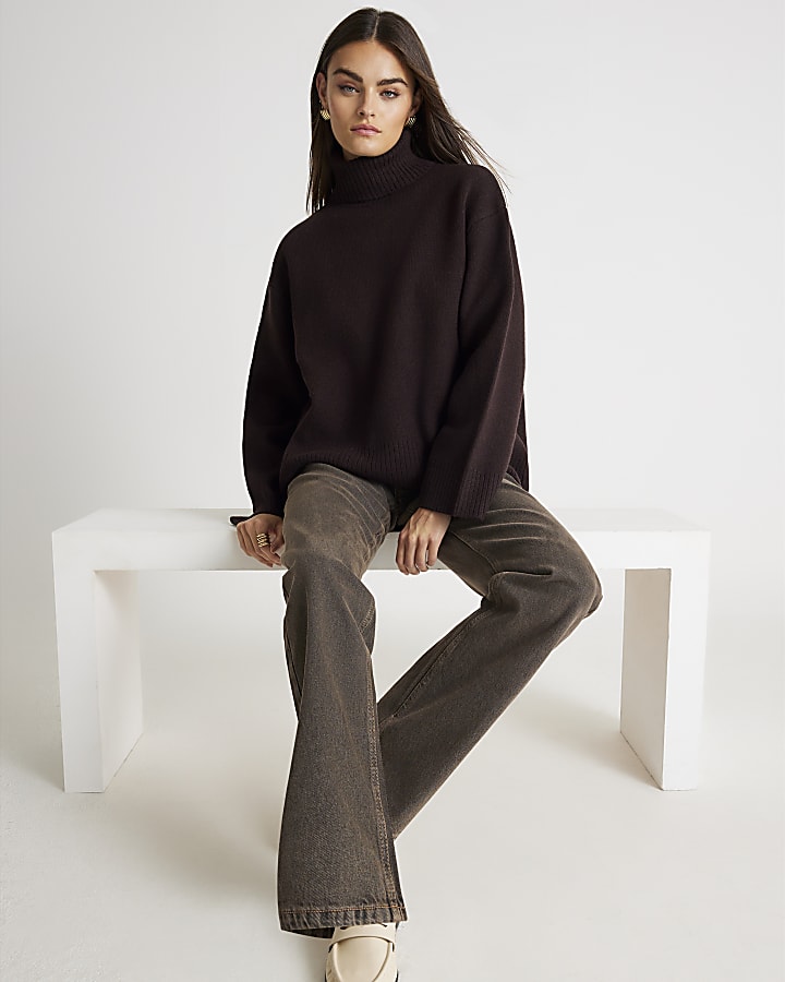 Brown Premium Wool Roll Neck Jumper