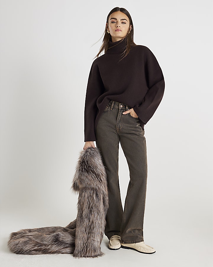 Brown Premium Wool Roll Neck Jumper