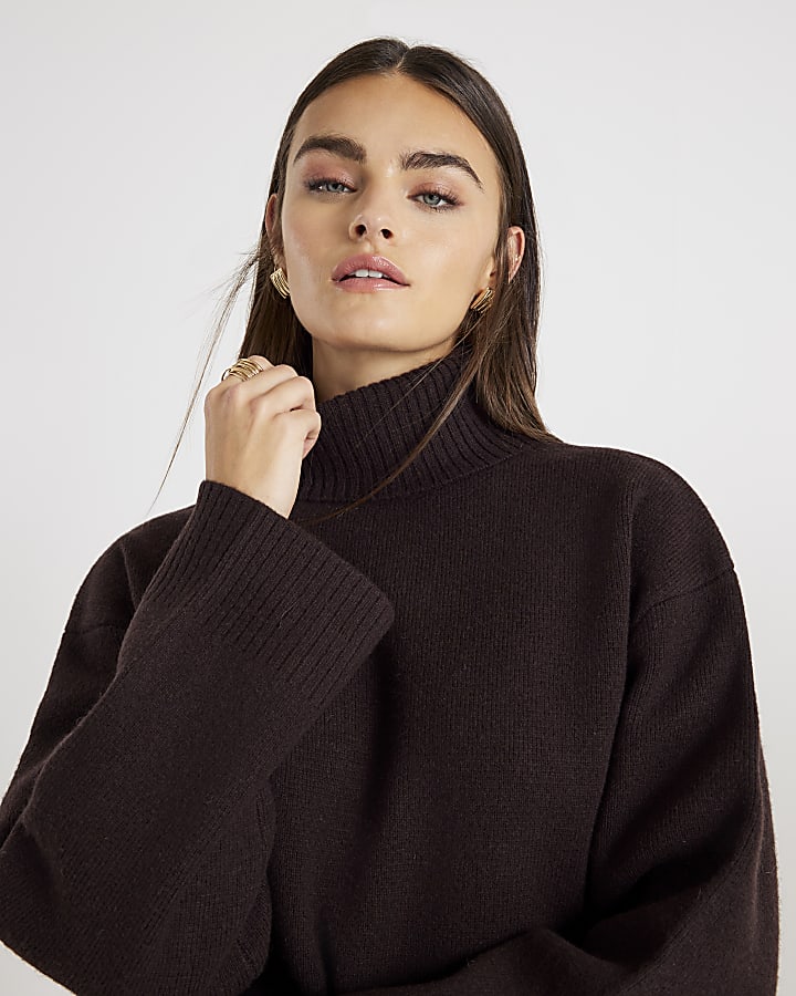 Brown Premium Wool Roll Neck Jumper