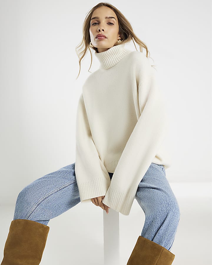 Cream Premium Wool Roll Neck Jumper