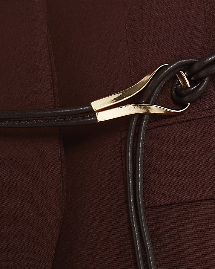 Brown Cocoon Sleeve Belted Blazer