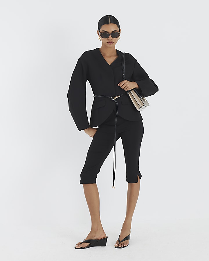 Black Cocoon Sleeve Belted Blazer