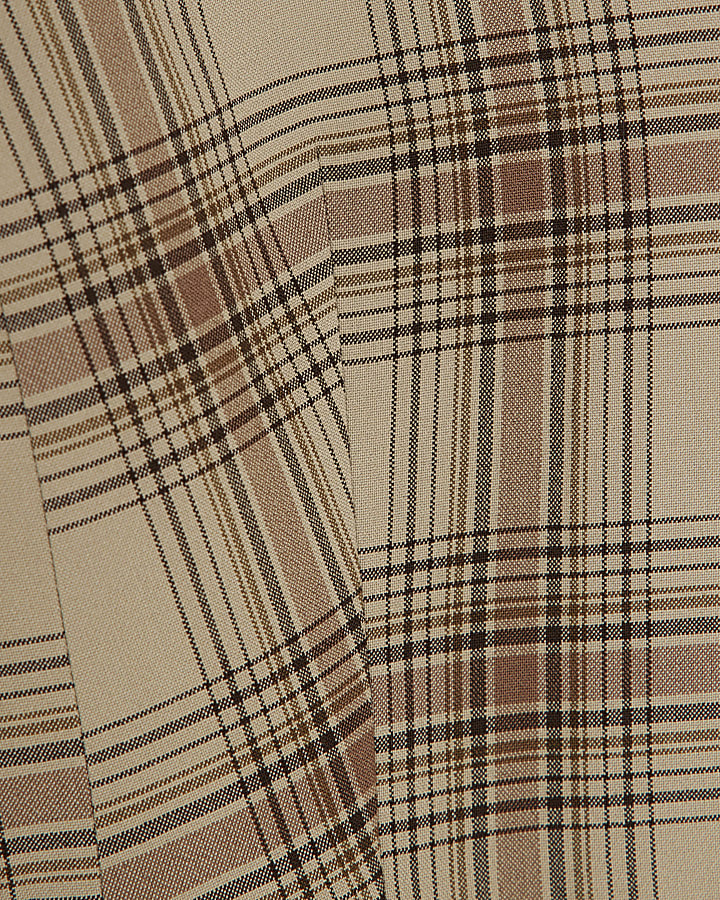 Brown Check Print Cocoon Belted Sleeve Blazer