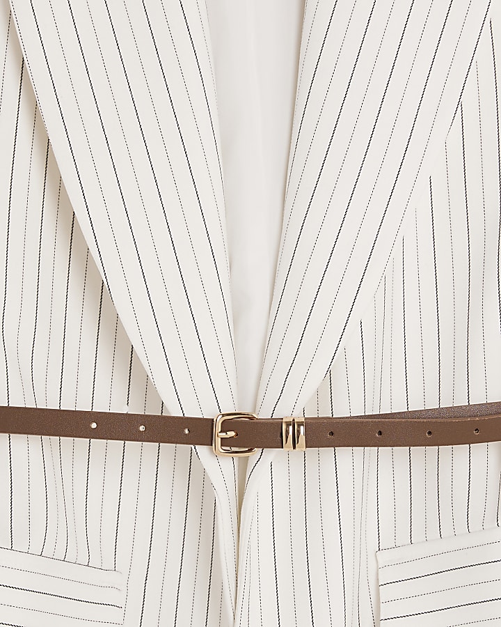 Cream Stripe Belted Sleeveless Waistcoat