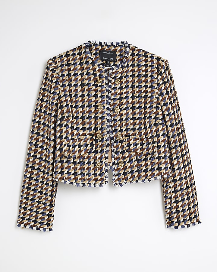 Brown Boucle Check Print Trophy Jacket