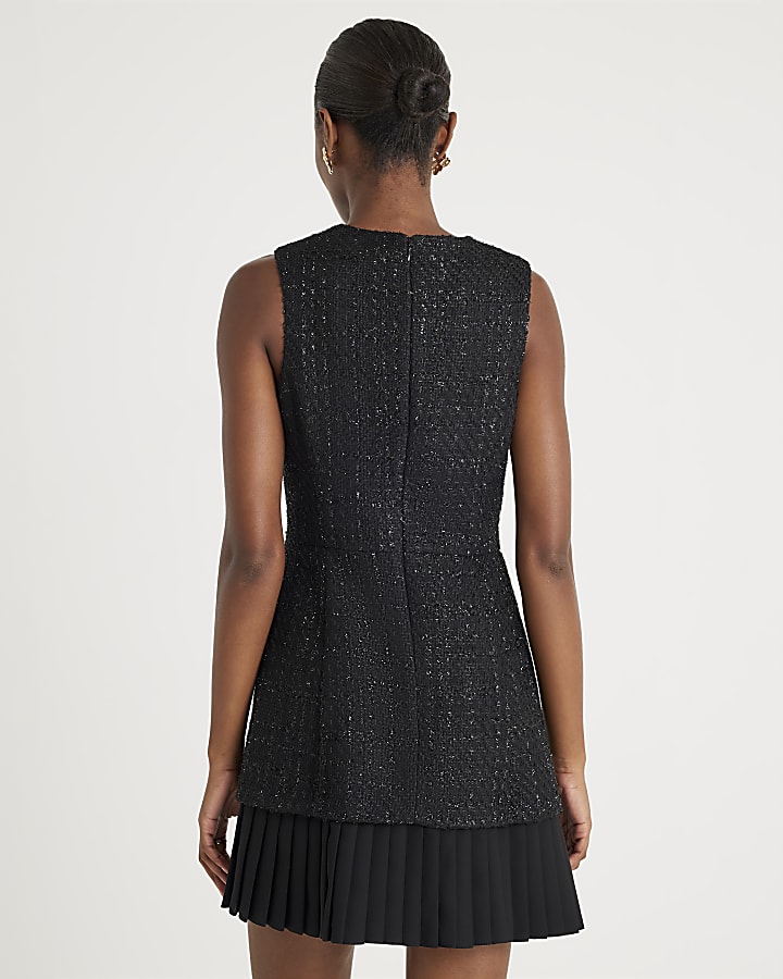Black Boucle Bow Front Mini Dress