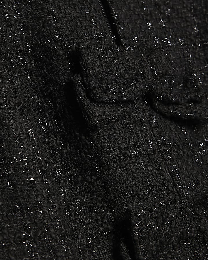 Black Boucle Bow Front Mini Dress