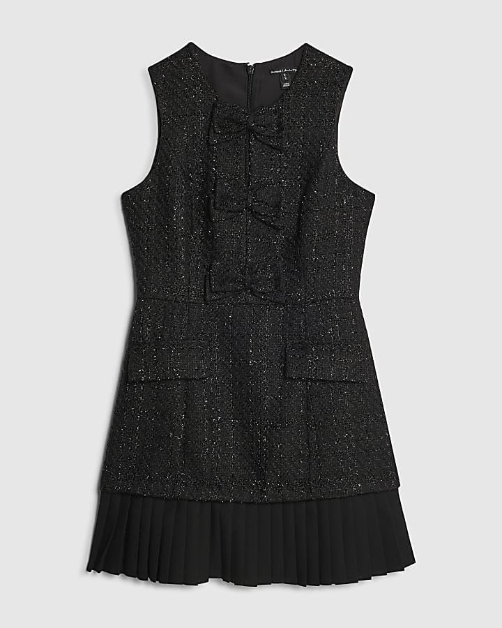 Black Boucle Bow Front Mini Dress