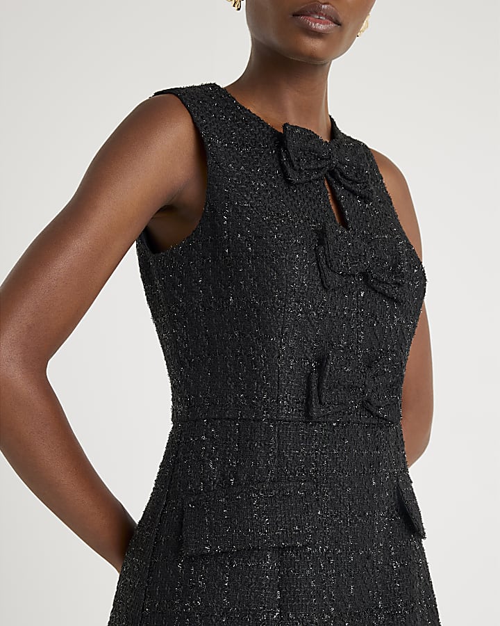Black Boucle Bow Front Mini Dress