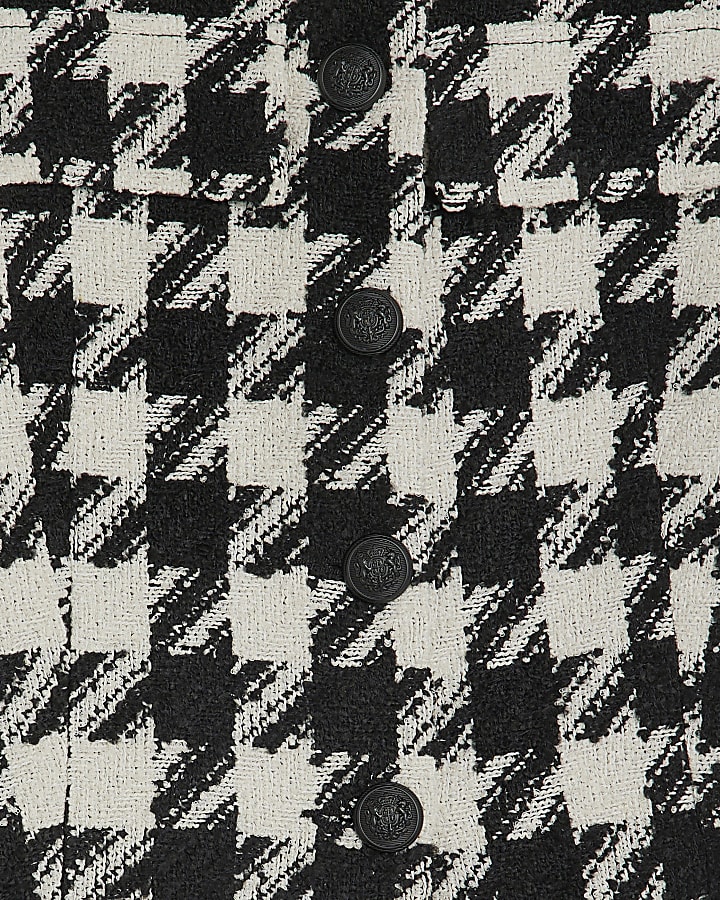 Black Boucle Dogtooth Print Cropped Jacket