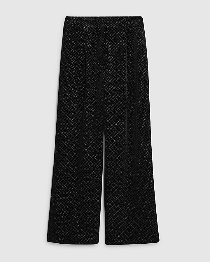 Black Velvet Hotfix Check Wide Leg Trousers