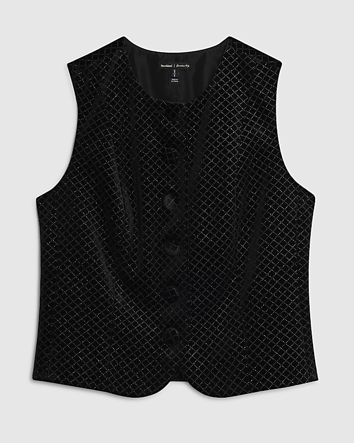 Black Velvet Hotfix Check Waistcoat