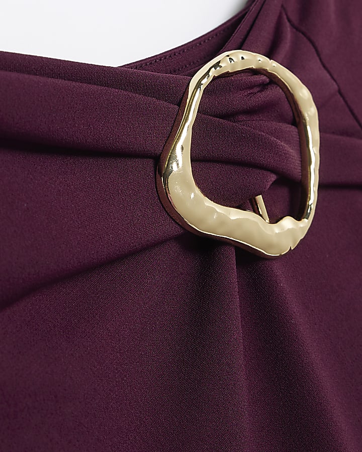 Red Long Sleeve Gold Trim Drape Top