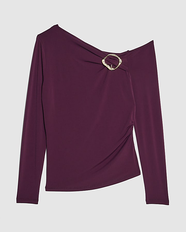 Red Long Sleeve Gold Trim Drape Top