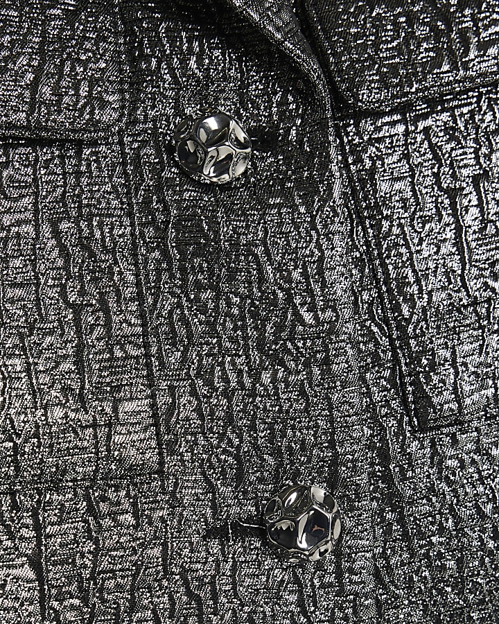 Silver Short Sleeve Metallic Button Up Top