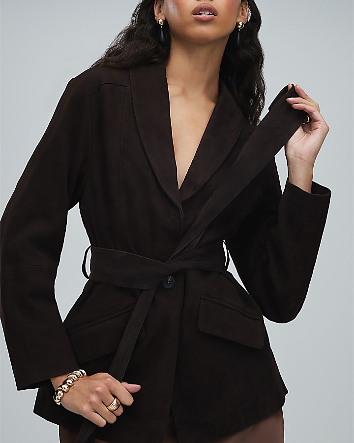 Brown Belted Suede Jacket