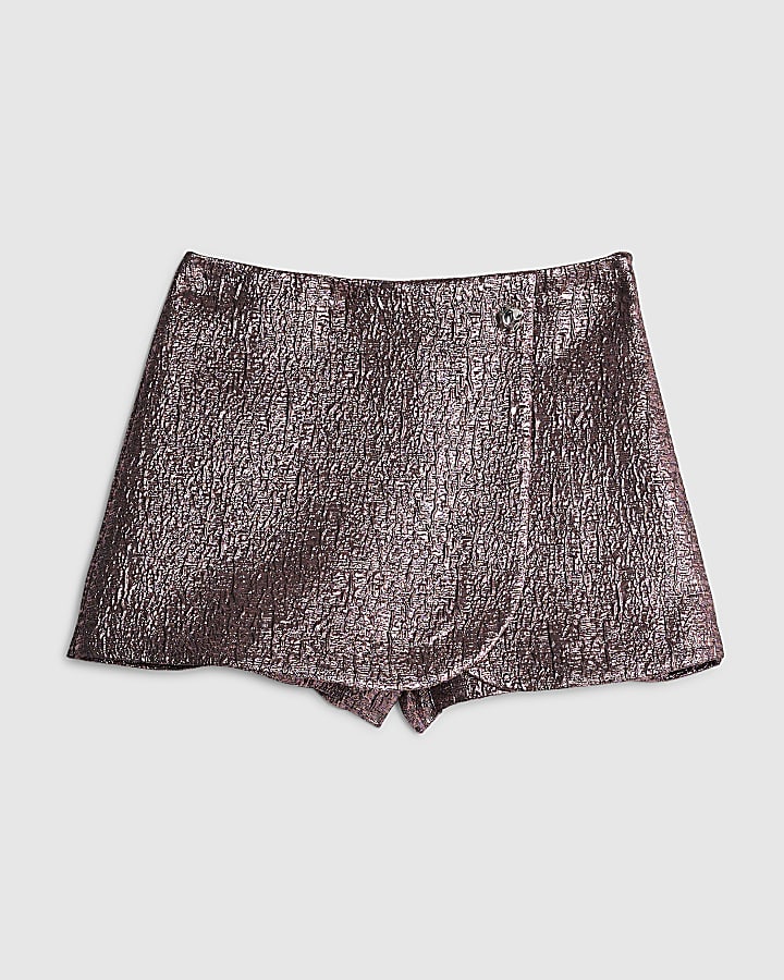 Pink Metallic Wrap Skort