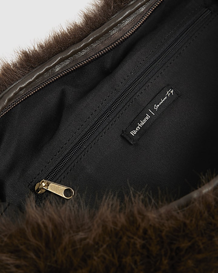 Brown Faux Fur Snaffle Slouch Bag
