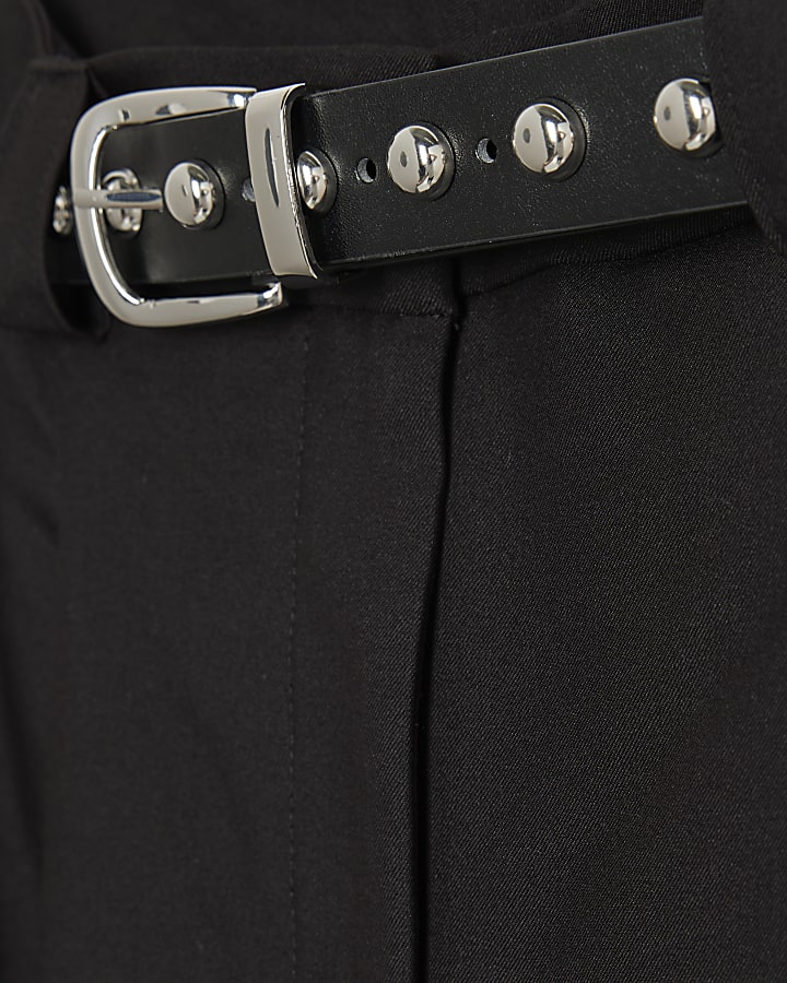 Black Studded Belt Wide Leg Trousers