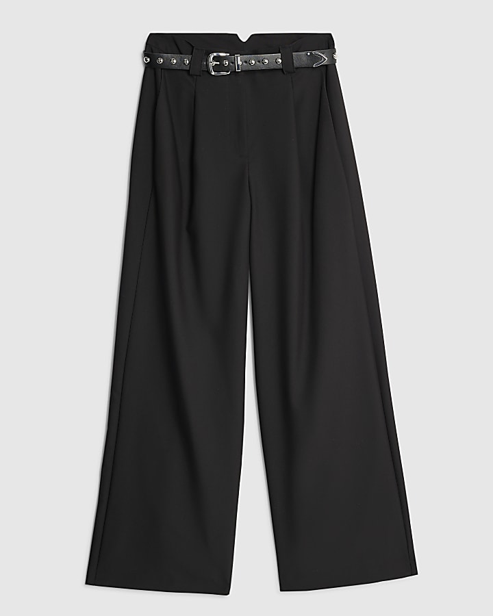 Black Studded Belt Wide Leg Trousers