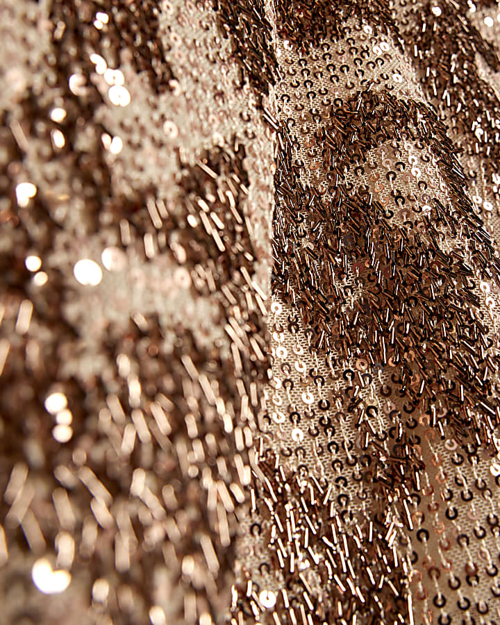 Rose Gold Sequin Keyhole Long Sleeve Top