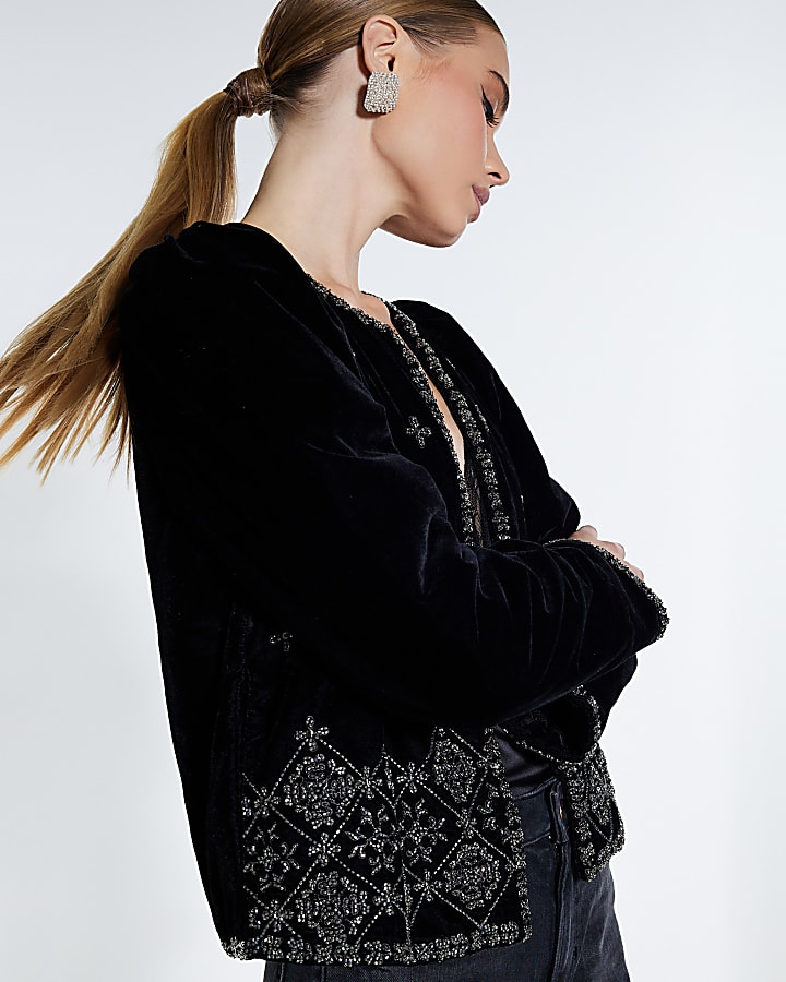 Black Velvet Embellished Jacket