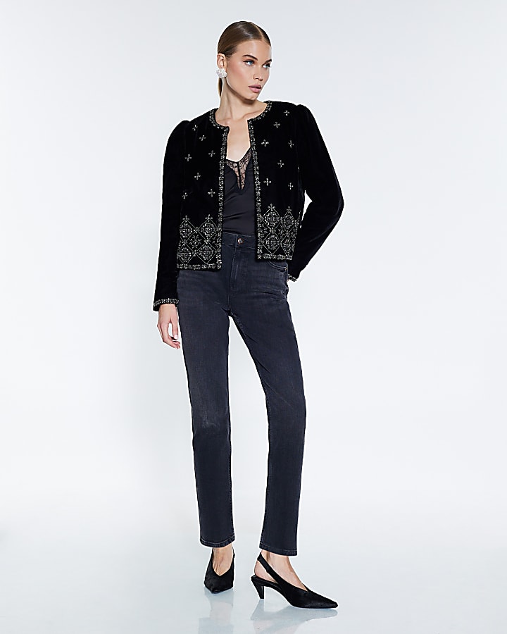 Black Velvet Embellished Jacket