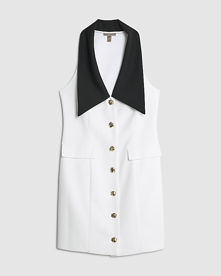 White Sleeveless Monochrome Mini Dress