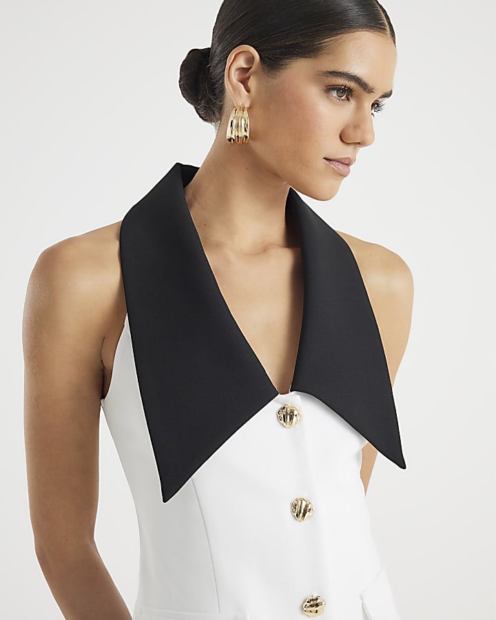 White Sleeveless Monochrome Mini Dress
