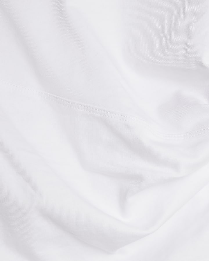 White Long Sleeve Drape Side Top