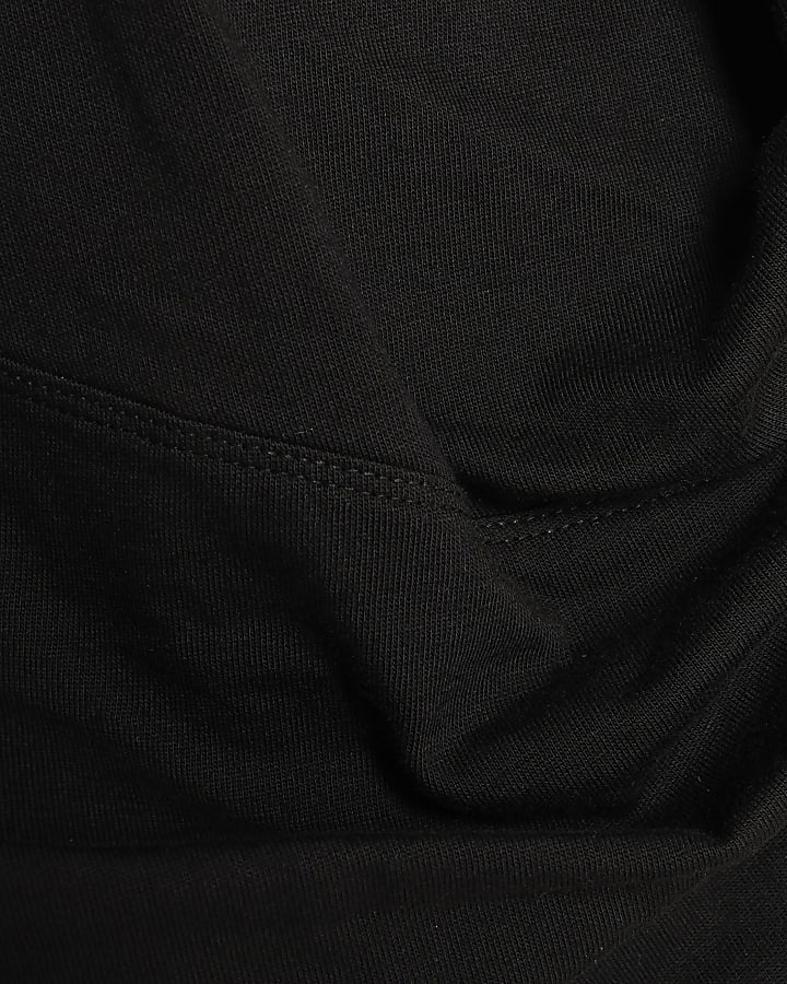 Black Long Sleeve Drape Side Top